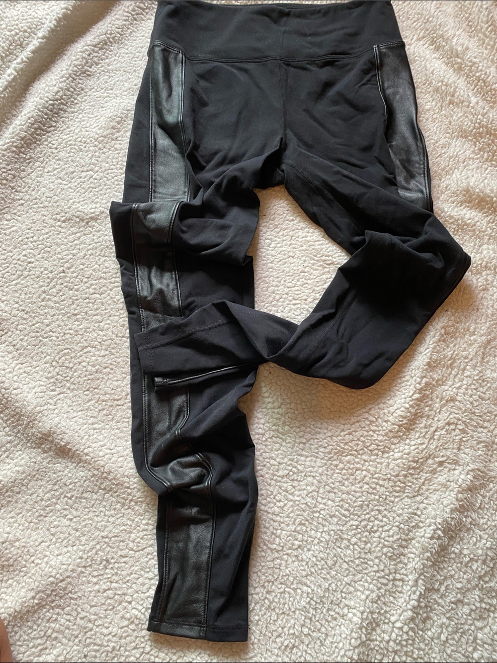 Athleta Black Jogger Leggings with Faux-Leather Side Panels